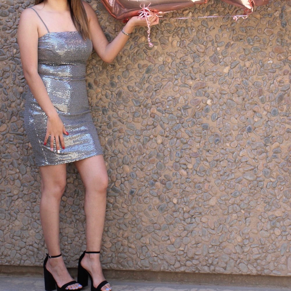 Silver spaghetti strap dress